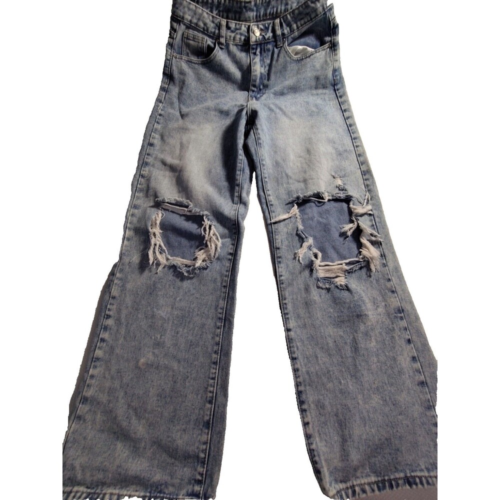 Romwe Mens Ripped Jeans 30x30 Distressed Straight Leg 599